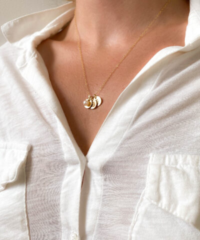 Alternative view of "Mother of Three” Freshwater Pearl with 3 Personalized Initial Gold Filled Small Disc(9.5mm) Necklace for Mom