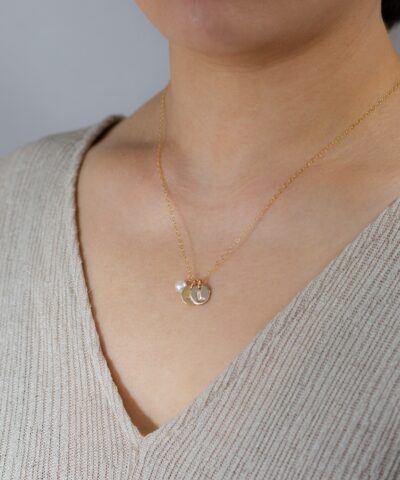Alternative view of "Mother of Twins” Freshwater Pearl with 2 Personalized Initial Gold Filled Small Disc(9.5mm) Necklace for Mom