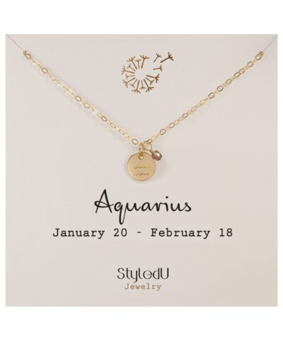 Aquarius Zodiac Necklace with Birthstone, 14K Gold Filled