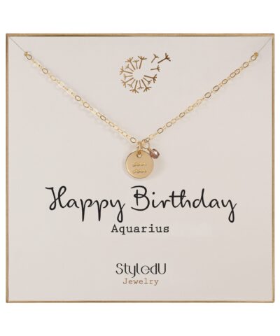 Aquarius Zodiac Necklace with Birthstone, 14K Gold Filled