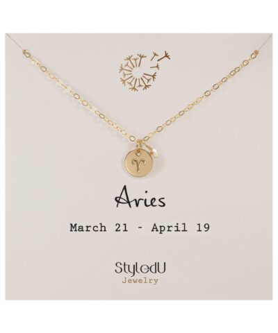 Aries Zodiac Necklace with Birthstone, 14K Gold Filled