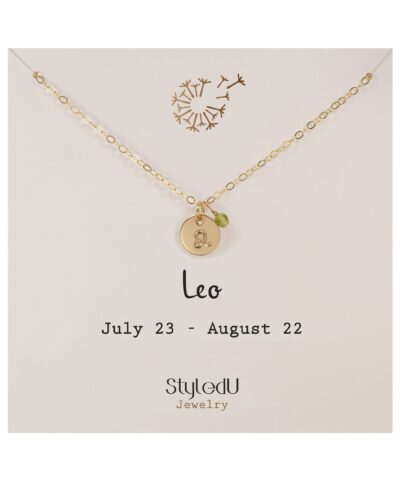 Leo Zodiac Necklace with Birthstone, 14K Gold Filled