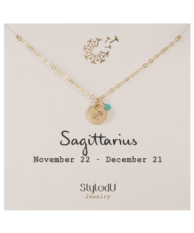 Sagittarius Zodiac Necklace with Birthstone, 14K Gold Filled
