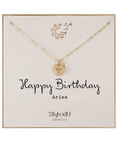 Aries Zodiac Necklace with Birthstone, 14K Gold Filled